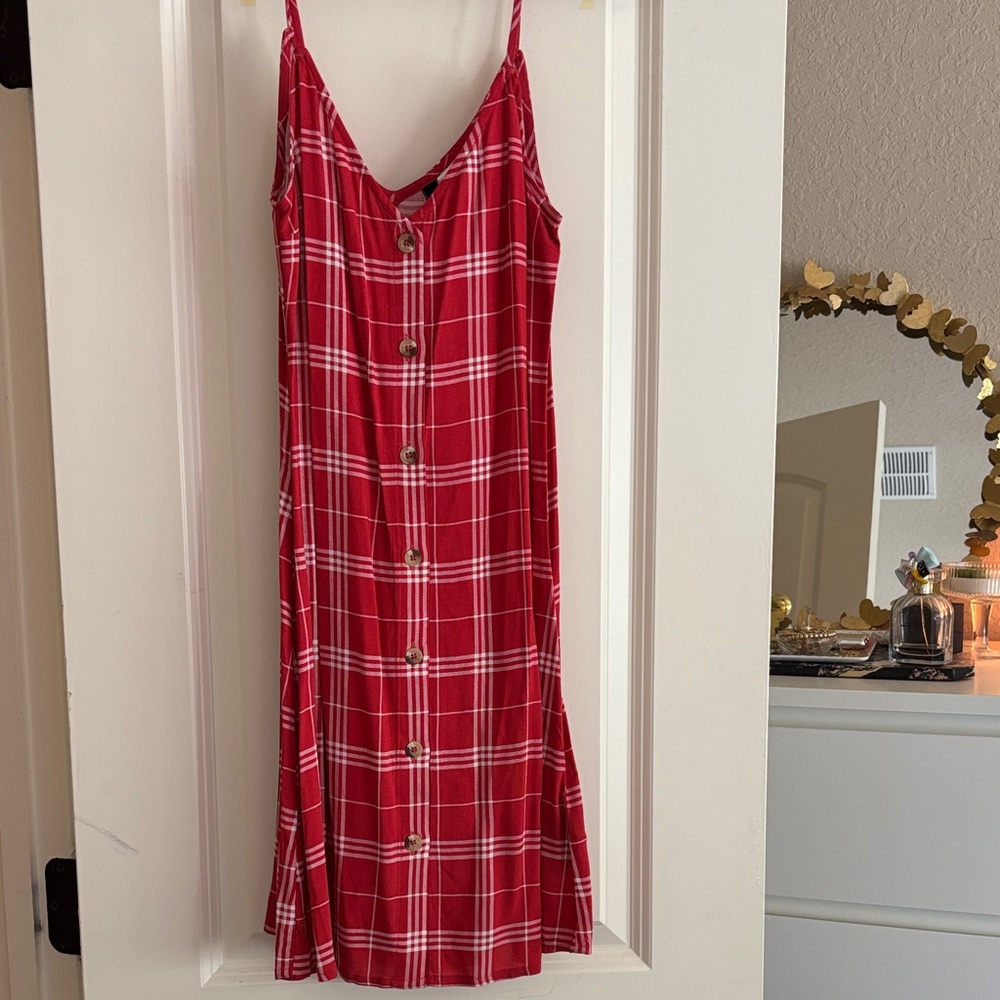 Red Plaid Button-Down Dress